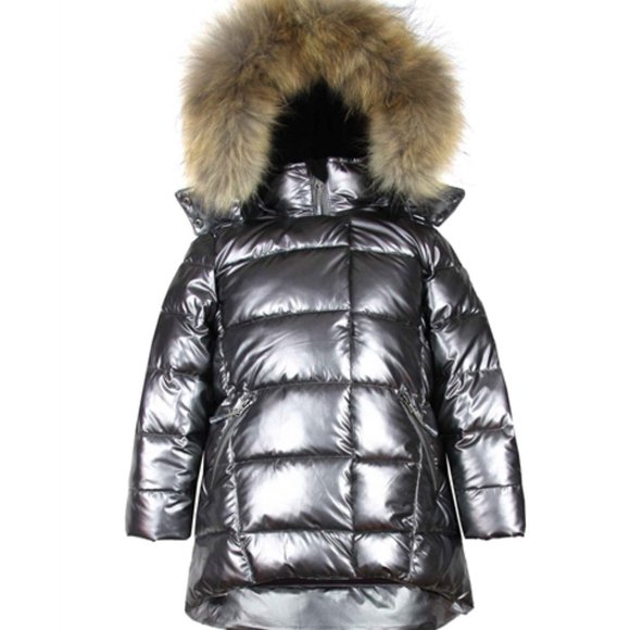 DEUX PAR DEUX Girls' Puffer Coat with Fur, Size 5 - Picture 1 of 3